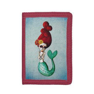 The Day of The Dead Red Hair Mermaid Tri-fold Wallet