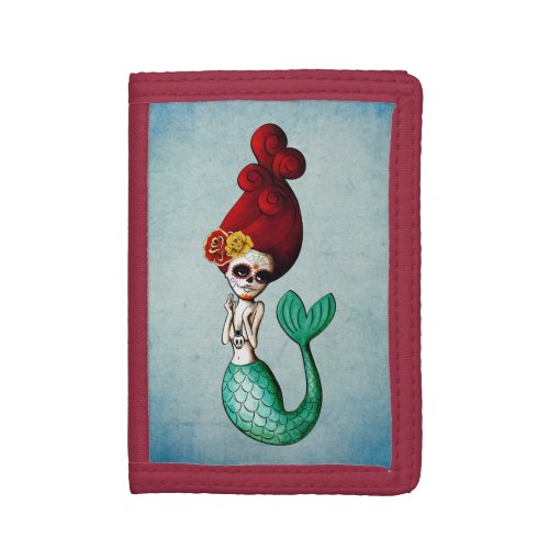 The Day of The Dead Red Hair Mermaid Tri_fold Wallet