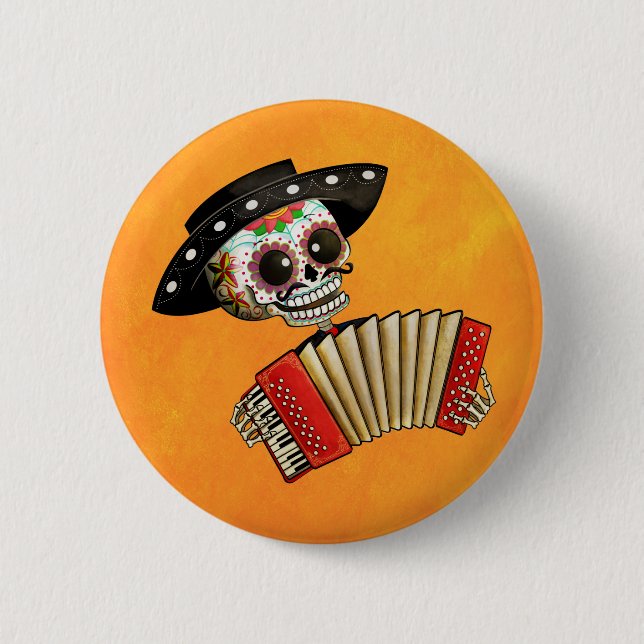 The Day of The Dead Skeleton El Mariachi Button (Front)