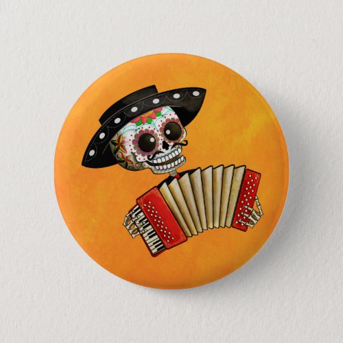 The Day of The Dead Skeleton El Mariachi Button