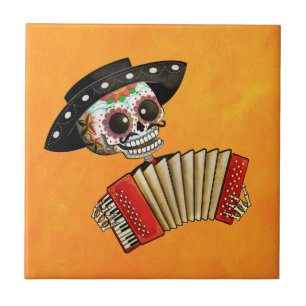 The Day of The Dead Skeleton El Mariachi Ceramic Tile