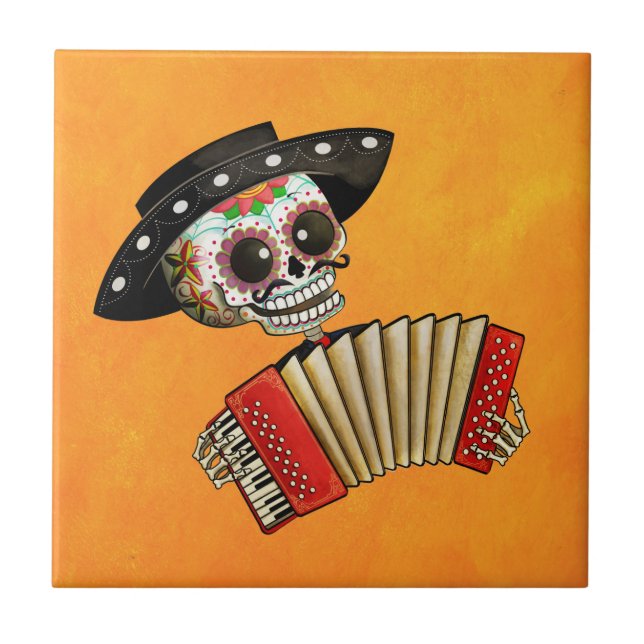 The Day of The Dead Skeleton El Mariachi Ceramic Tile (Front)