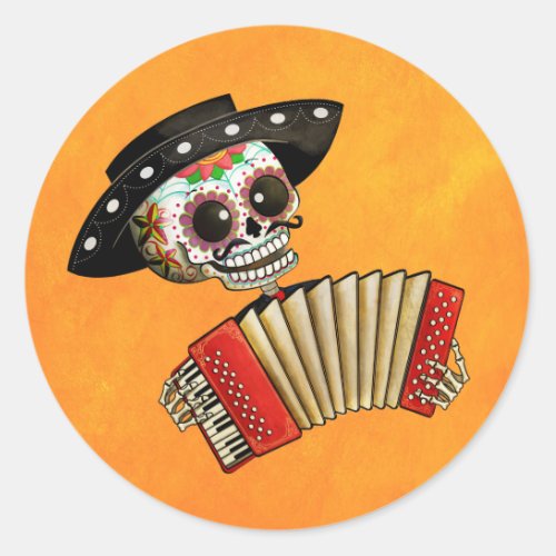 The Day of The Dead Skeleton El Mariachi Classic Round Sticker