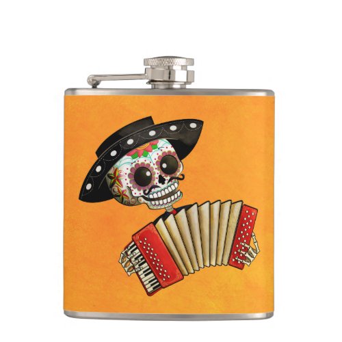 The Day of The Dead Skeleton El Mariachi Hip Flask