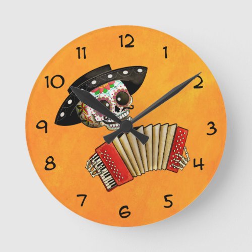 The Day of The Dead Skeleton El Mariachi Round Clock