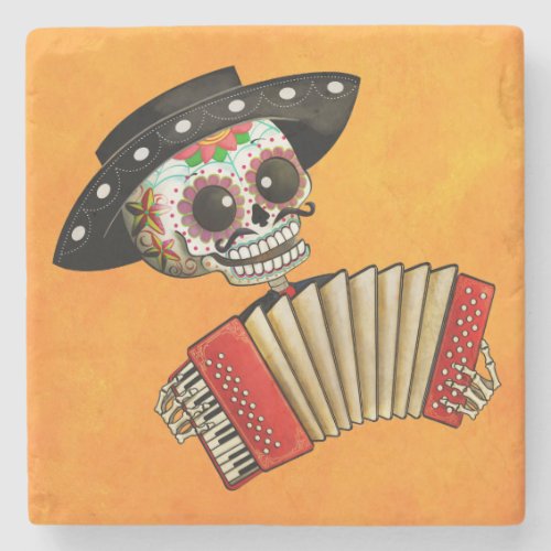 The Day of The Dead Skeleton El Mariachi Stone Coaster