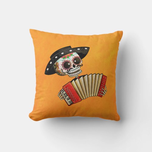 The Day of The Dead Skeleton El Mariachi Throw Pillow
