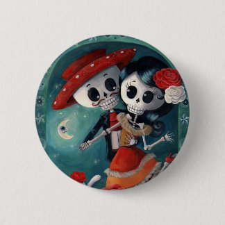 The Day of The Dead Skeleton Lovers Button