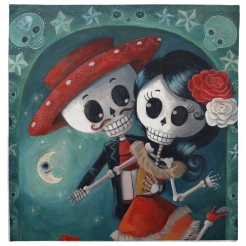 The Day of The Dead Skeleton Lovers Cloth Napkin