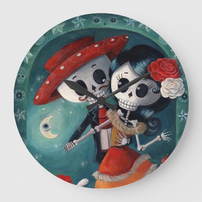 The Day of The Dead Skeleton Lovers Large Clock (Front)