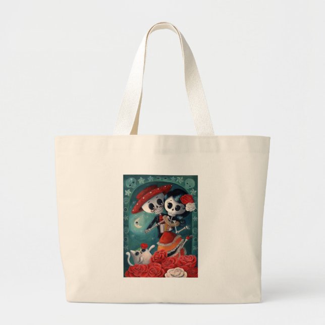 The Day of The Dead Skeleton Lovers Large Tote Bag (Front)