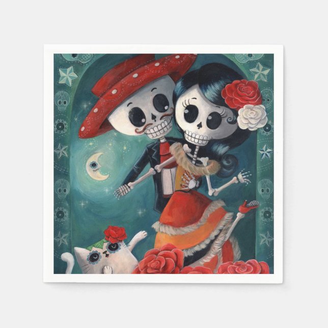 The Day of The Dead Skeleton Lovers Paper Napkins (Front)