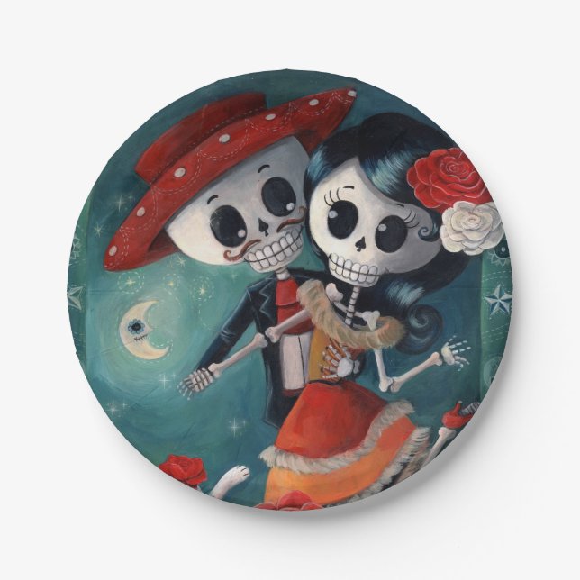 The Day of The Dead Skeleton Lovers Paper Plates (Front)