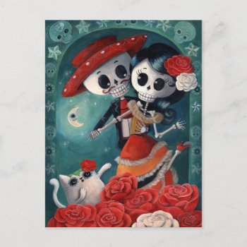 The Day Of The Dead Skeleton Lovers Postcard by colonelle at Zazzle