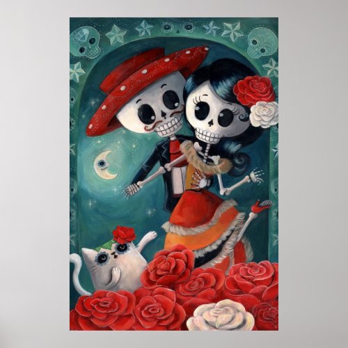 The Day of The Dead Skeleton Lovers Poster