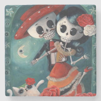 The Day of The Dead Skeleton Lovers Stone Coaster