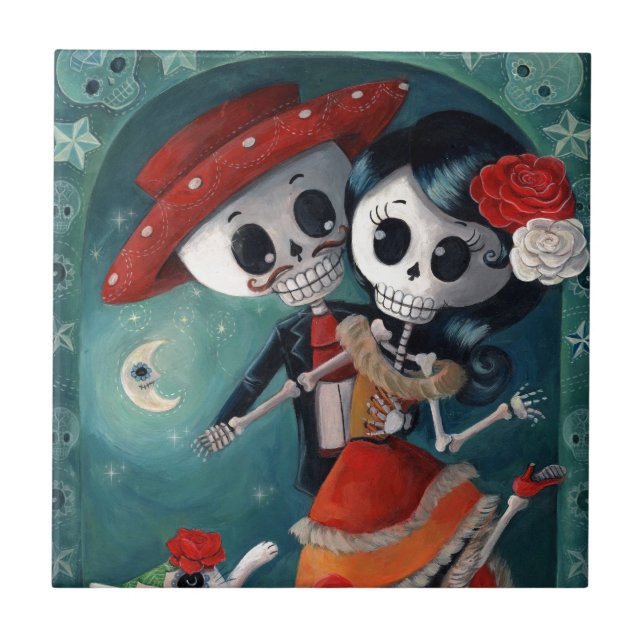The Day of The Dead Skeleton Lovers Tile (Front)