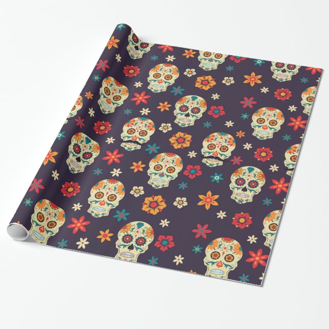The day of the dead sugar skulls pattern wrapping paper (Unrolled)