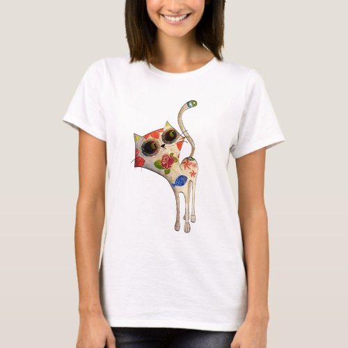 The Day of The Dead White Cute Cat T_Shirt