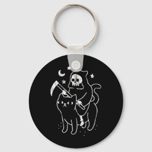 The Death Riding A Cat Funny Halloween Costume Par Keychain