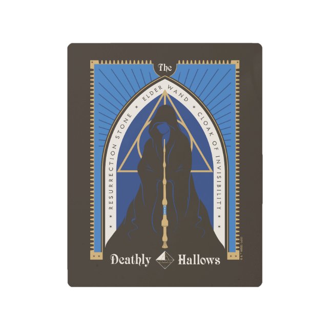 The Deathly Hallows Cloak, Wand, & Stone Metal Print (Front)