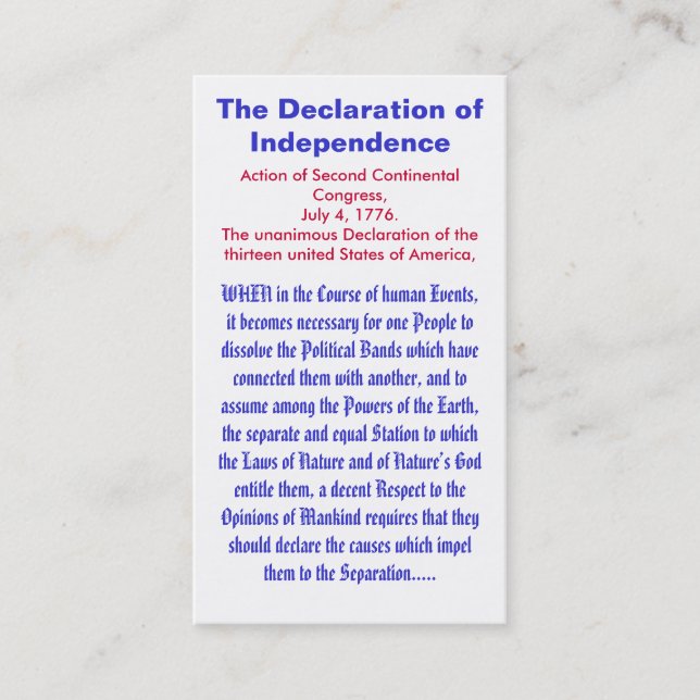 The Declaration of Independence Business Card (Front)
