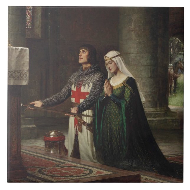 The Dedication (Medieval Knight and His Lady) Ceramic Tile (Front)