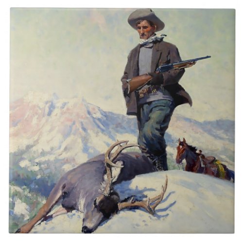 âœThe Deer Hunterâ by W Herbert Dunton Ceramic Tile