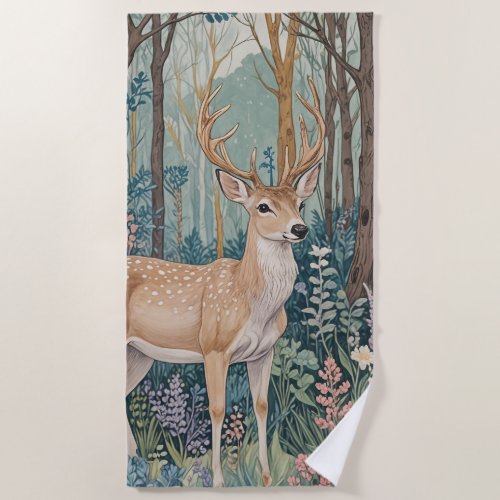 The Deer of Wildflower Woodlands Beach Towel