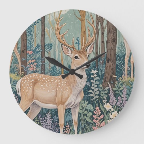 The Deer of Wildflower Woodlands Large Clock