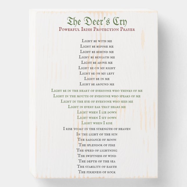 The Deer’s Cry Protection Prayer Wood Box Sign (Front Vertical)