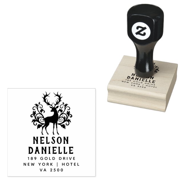 The deer Style Return Address Wooden Rubber  Rubber Stamp (Stamped)