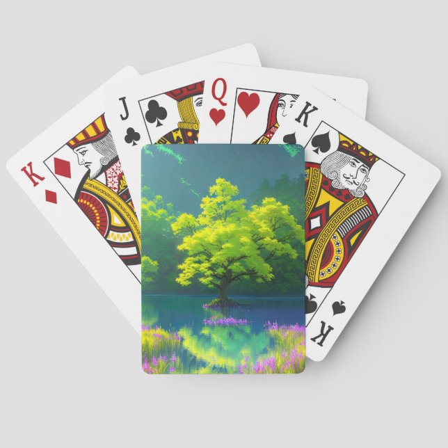 The Delicate Green Tree's Reflection Poker Cards (Back)