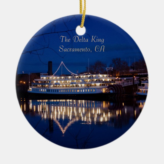 The Delta King at night - Sacramento, CA Ceramic Ornament (Front)