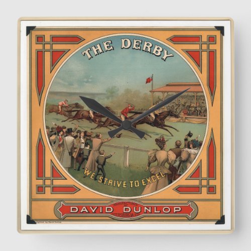 The Derby Vintage Horse Racing David Dunlop Square Wall Clock