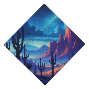 The Desert at night southwestern Graduation Cap Topper