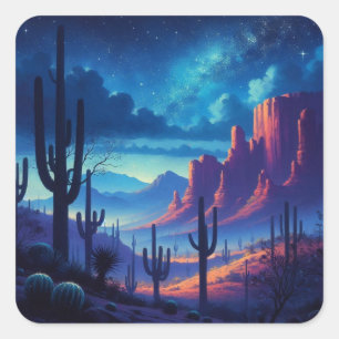 The Desert at night southwestern Square Sticker