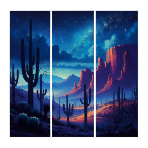 The Desert at night southwestern Triptych