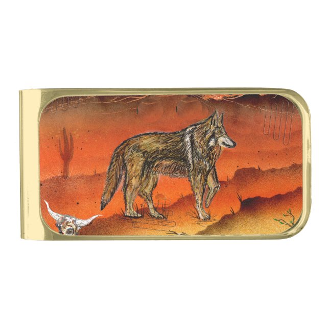The Desert Wolf Gold Finish Money Clip (Front)