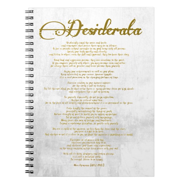 The Desiderata "Desired Things" Notebook (Front)