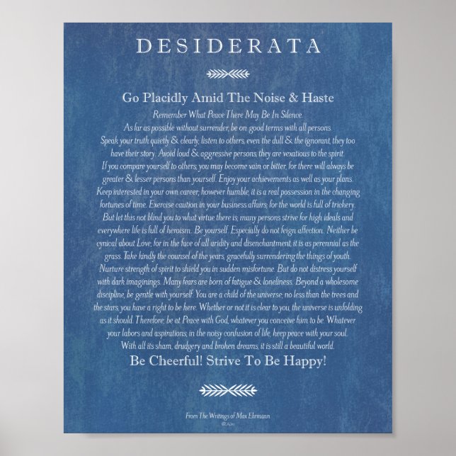 The Desiderata Poem by Max Ehrmann Denim Art Poster (Front)