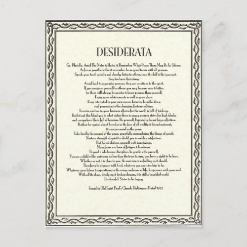 The Desiderata Poem by Max Ehrmann Postcard