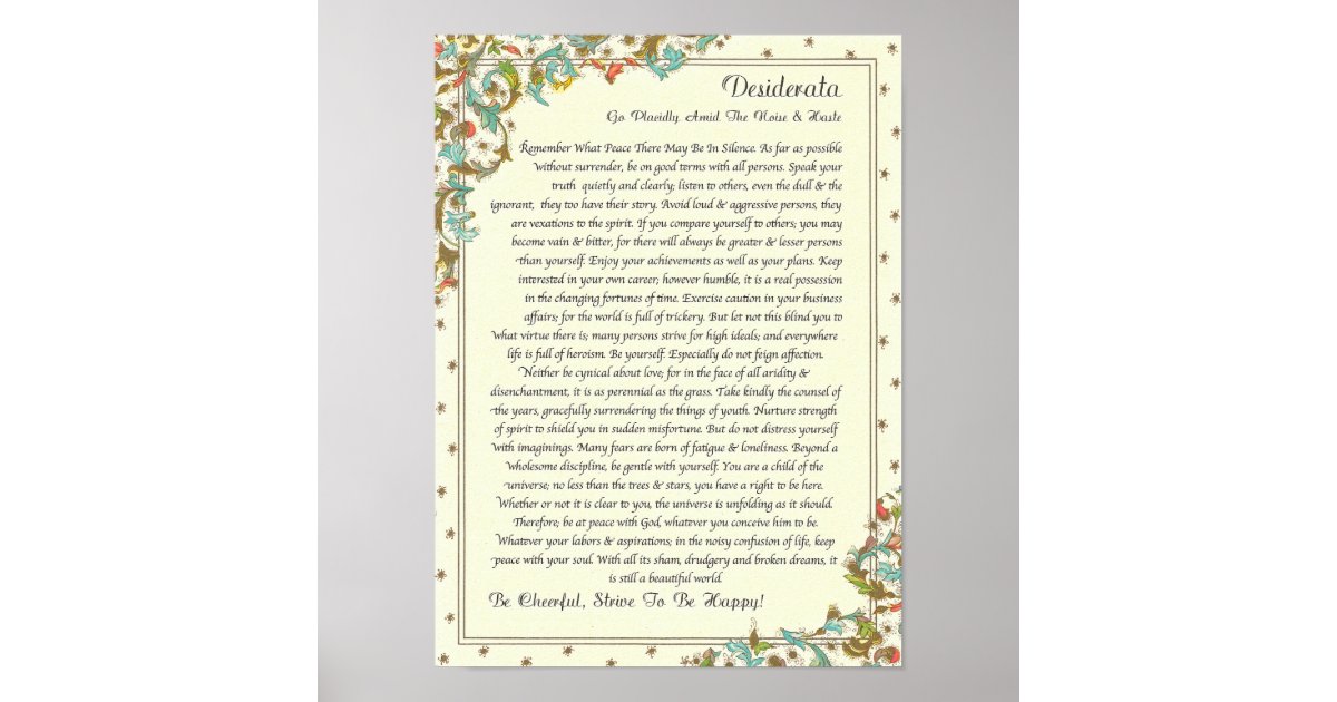 Desiderata Desiderata Poem by Max Ehrmann 1927 Poster Print 