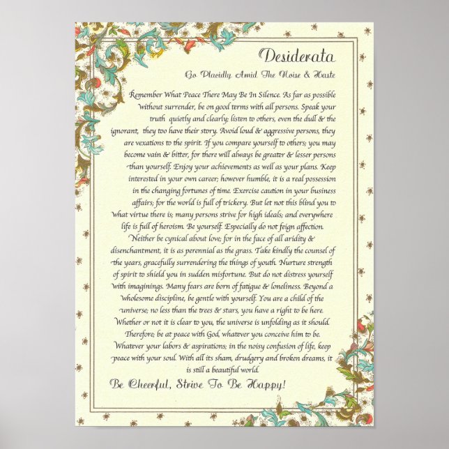 The Desiderata Poem by Max Ehrmann Poster (Front)