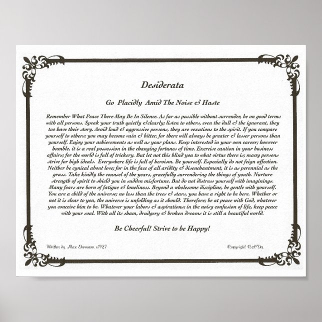 The Desiderata Poem by Max Ehrmann Poster (Front)
