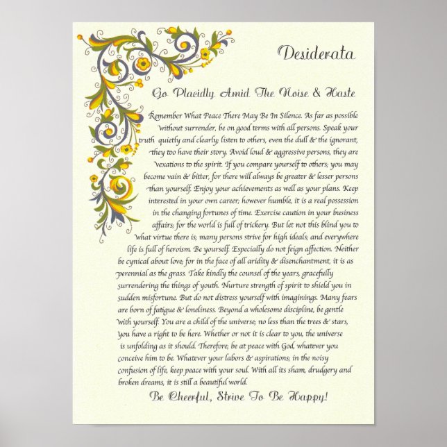 The Desiderata Poem by Max Ehrmann Poster (Front)
