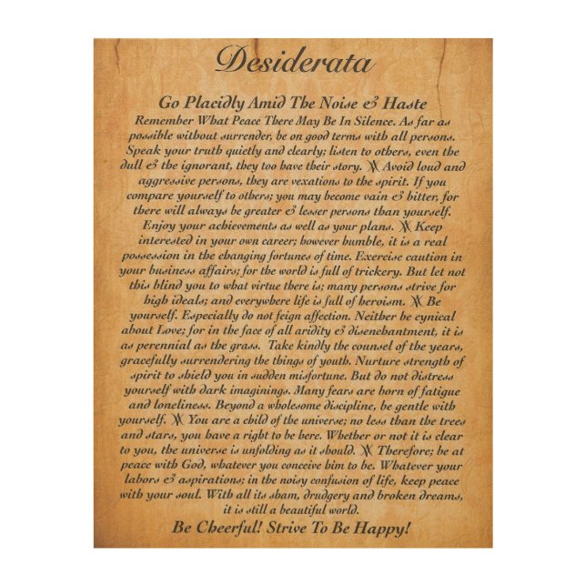 The Desiderata Poem on Wood Plank Wood Wall Art (Front)
