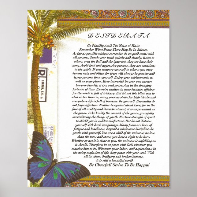 The Desiderata Poem with Palm Tree and Butterfly Poster (Front)