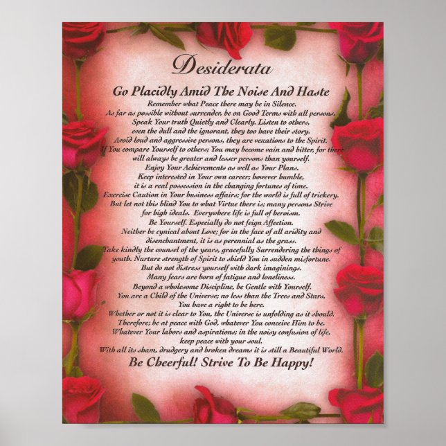 The Desiderata Poem with Red Roses for Mom Poster (Front)