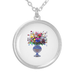 the design for the image of flowers 🌸🌺🌻🌹🌷 silver plated necklace